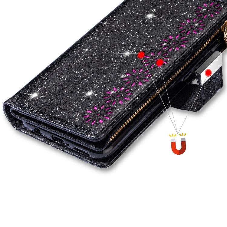 For Huawei Mate 20 Pro Multi-card Slots Starry Sky Laser Carving Glitter Zipper Horizontal Flip Leather Case with Holder & Wallet & Lanyard(Black) - Huawei Cases by PMC Jewellery | Online Shopping South Africa | PMC Jewellery