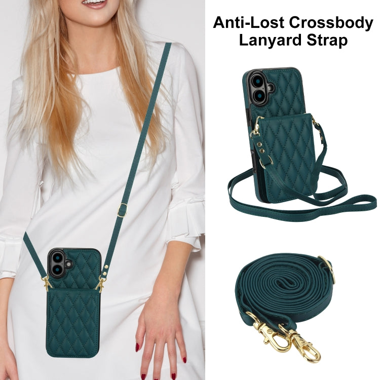 For iPhone 16 YM015 Crossbody Rhombic Card Bag RFID Phone Case(Green) - iPhone 16 Cases by PMC Jewellery | Online Shopping South Africa | PMC Jewellery | Buy Now Pay Later Mobicred