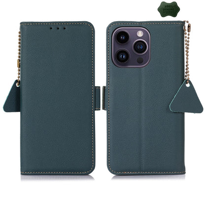 For iPhone 16 Pro Side-Magnetic TJ Genuine Leather RFID Phone Case(Green) - iPhone 16 Pro Cases by PMC Jewellery | Online Shopping South Africa | PMC Jewellery | Buy Now Pay Later Mobicred