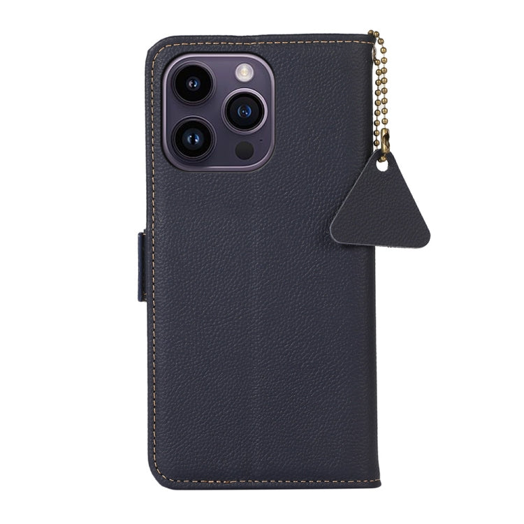 For iPhone 16 Pro Max Side-Magnetic TJ Genuine Leather RFID Phone Case(Blue) - iPhone 16 Pro Max Cases by PMC TechLife | Online Shopping South Africa | PMC TechLife | Buy Now Pay Later Mobicred
