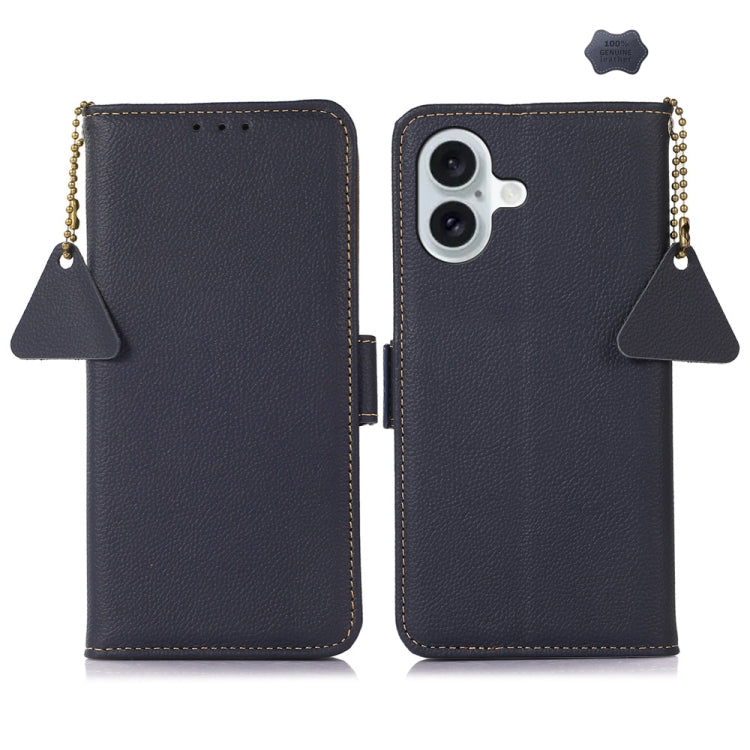 For iPhone 16 Side-Magnetic TJ Genuine Leather RFID Phone Case(Blue) - iPhone 16 Cases by PMC TechLife | Online Shopping South Africa | PMC TechLife | Buy Now Pay Later Mobicred