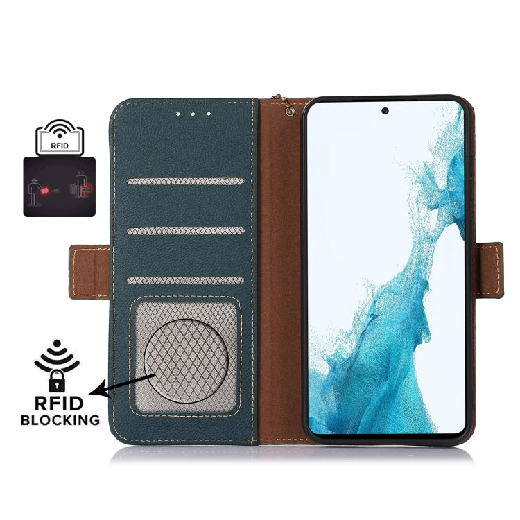 For iPhone 16e Side-Magnetic TJ Genuine Leather RFID Phone Case(Green) - iPhone 16e Cases by PMC TechLife | Online Shopping South Africa | PMC TechLife | Buy Now Pay Later Mobicred