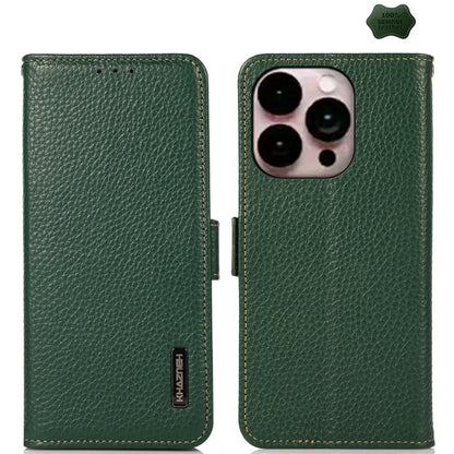 For iPhone 16 Pro KHAZNEH Side-Magnetic Litchi Genuine Leather RFID Case(Green) - iPhone 16 Pro Cases by PMC Jewellery | Online Shopping South Africa | PMC Jewellery | Buy Now Pay Later Mobicred