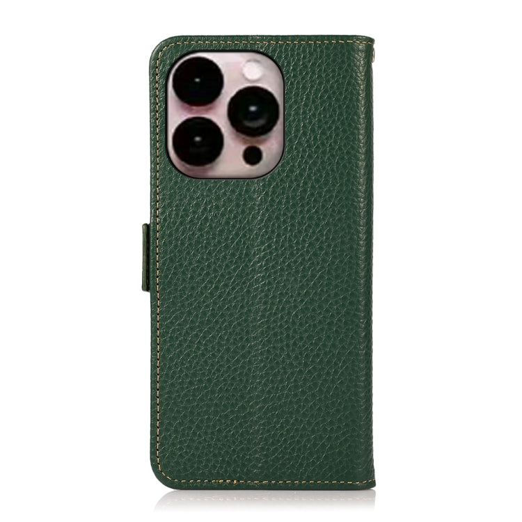 For iPhone 16 Pro KHAZNEH Side-Magnetic Litchi Genuine Leather RFID Case(Green) - iPhone 16 Pro Cases by PMC Jewellery | Online Shopping South Africa | PMC Jewellery | Buy Now Pay Later Mobicred