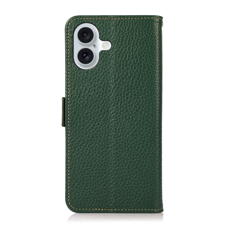 For iPhone 16 Plus KHAZNEH Side-Magnetic Litchi Genuine Leather RFID Case(Green) - iPhone 16 Plus Cases by PMC TechLife | Online Shopping South Africa | PMC TechLife | Buy Now Pay Later Mobicred