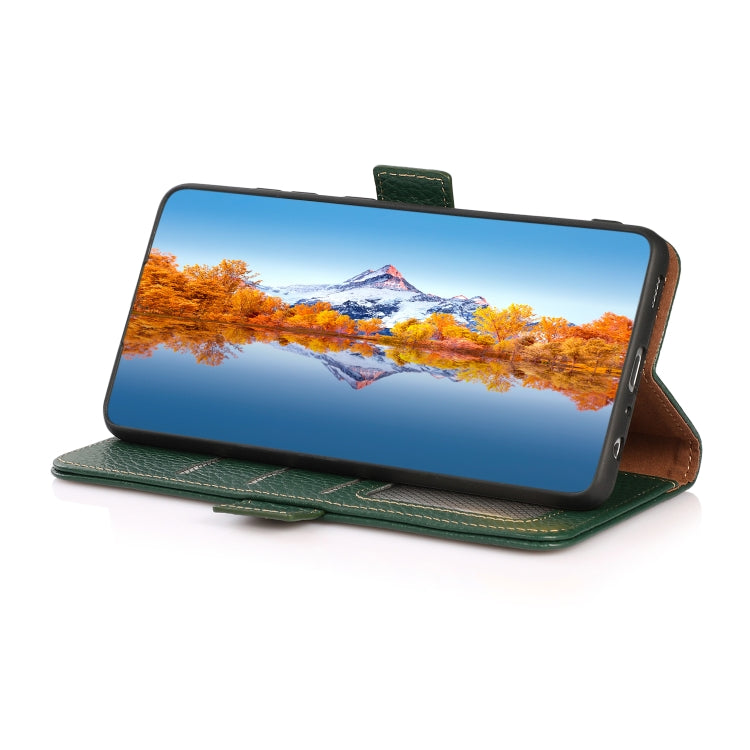 For iPhone 16 Plus KHAZNEH Side-Magnetic Litchi Genuine Leather RFID Case(Green) - iPhone 16 Plus Cases by PMC TechLife | Online Shopping South Africa | PMC TechLife | Buy Now Pay Later Mobicred
