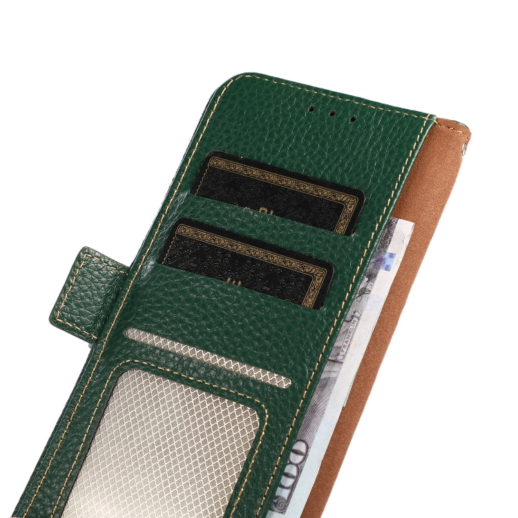 For iPhone 16 Plus KHAZNEH Side-Magnetic Litchi Genuine Leather RFID Case(Green) - iPhone 16 Plus Cases by PMC TechLife | Online Shopping South Africa | PMC TechLife | Buy Now Pay Later Mobicred