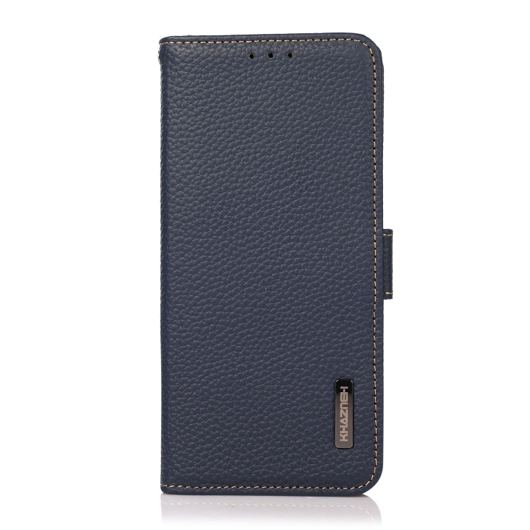 For iPhone 16 KHAZNEH Side-Magnetic Litchi Genuine Leather RFID Case(Blue) - free shipping - PMC TechLife - Order now!
