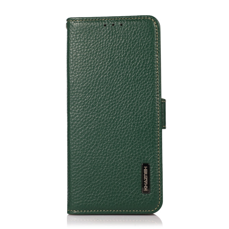 For iPhone 16 KHAZNEH Side-Magnetic Litchi Genuine Leather RFID Case(Green) - iPhone 16 Cases by PMC Jewellery | Online Shopping South Africa | PMC Jewellery | Buy Now Pay Later Mobicred