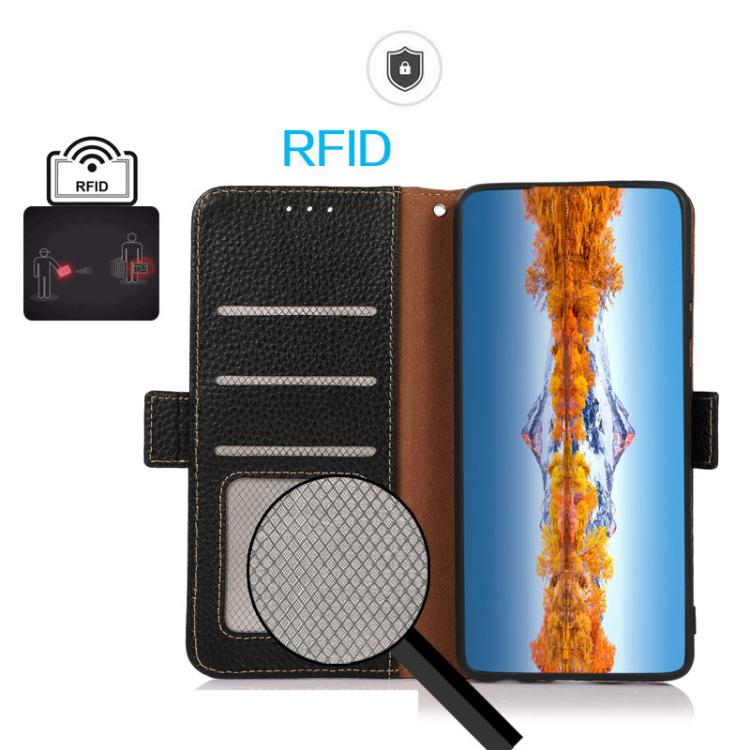 For iPhone 17 KHAZNEH Side-Magnetic Litchi Genuine Leather RFID Case(Black) - free shipping - PMc TechLife - Order now!