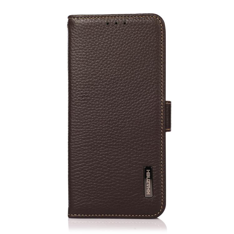 For iPhone 17 KHAZNEH Side-Magnetic Litchi Genuine Leather RFID Case(Brown) - free shipping - PMc TechLife - Order now!