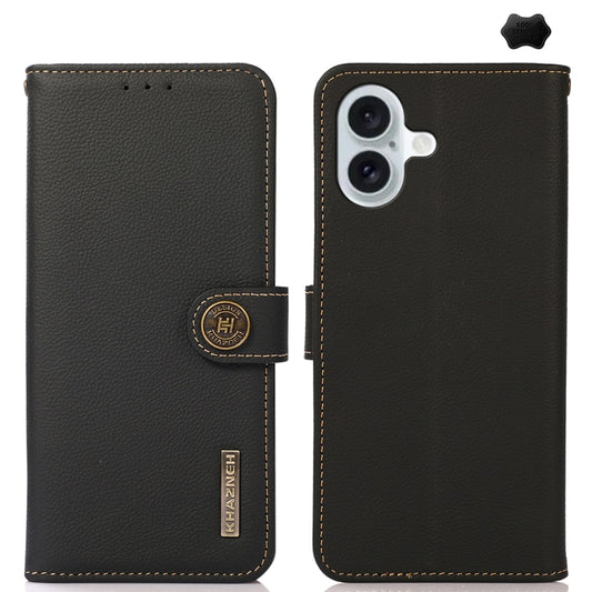 For iPhone 16 Plus KHAZNEH Custer Genuine Leather RFID Phone Case(Black) - iPhone 16 Plus Cases by PMC Jewellery | Online Shopping South Africa | PMC Jewellery | Buy Now Pay Later Mobicred