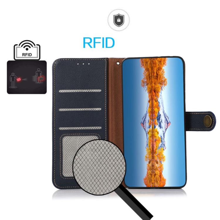 For iPhone 17 Pro Max KHAZNEH Custer Genuine Leather RFID Phone Case(Blue) - free shipping - PMc TechLife - Order now!