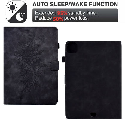 For iPad Pro 11 2024 Peony Butterfly Embossed Leather Smart Tablet Case(Black) - iPad Pro 11 2024 Cases by PMC Jewellery | Online Shopping South Africa | PMC Jewellery | Buy Now Pay Later Mobicred