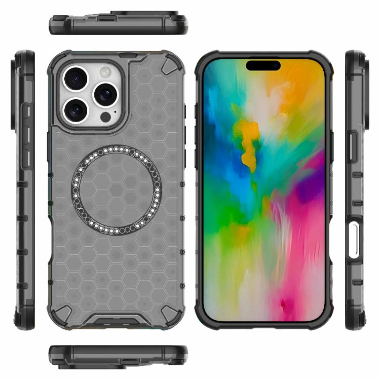 For iPhone 16 Pro Max Honeycomb Magnetic Ring Shockproof Phone Case(Black) - iPhone 16 Pro Max Cases by PMC Jewellery | Online Shopping South Africa | PMC Jewellery | Buy Now Pay Later Mobicred