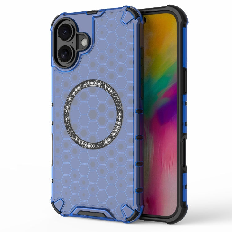 For iPhone 16 Plus Honeycomb Magnetic Ring Shockproof Phone Case(Blue) - iPhone 16 Plus Cases by PMC Jewellery | Online Shopping South Africa | PMC Jewellery | Buy Now Pay Later Mobicred