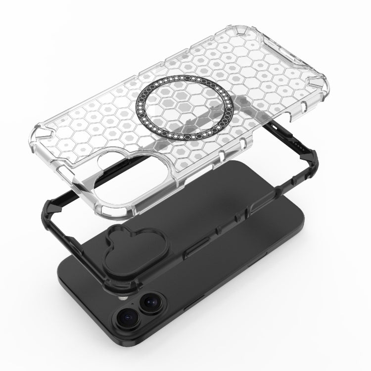 For iPhone 16 Plus Honeycomb Magnetic Ring Shockproof Phone Case(Blue) - iPhone 16 Plus Cases by PMC TechLife | Online Shopping South Africa | PMC TechLife | Buy Now Pay Later Mobicred