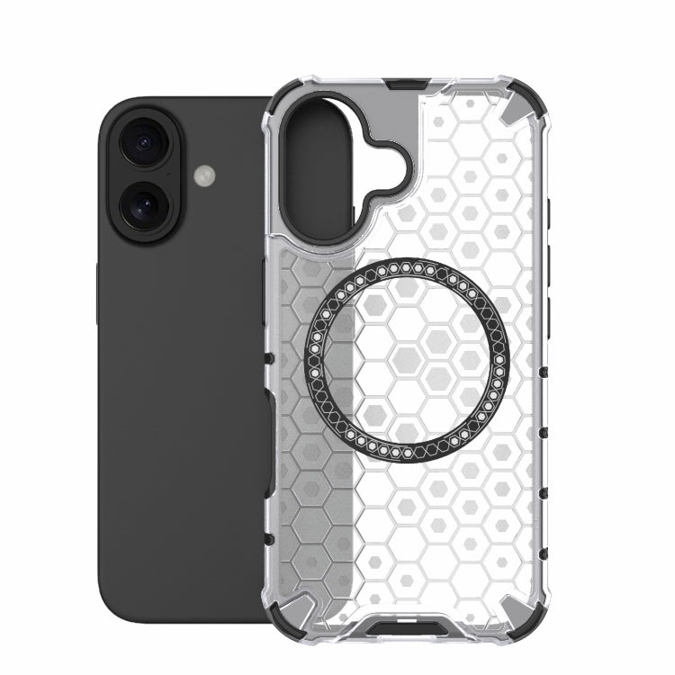 For iPhone 16 Honeycomb Magnetic Ring Shockproof Phone Case(White) - iPhone 16 Cases by PMC TechLife | Online Shopping South Africa | PMC TechLife | Buy Now Pay Later Mobicred