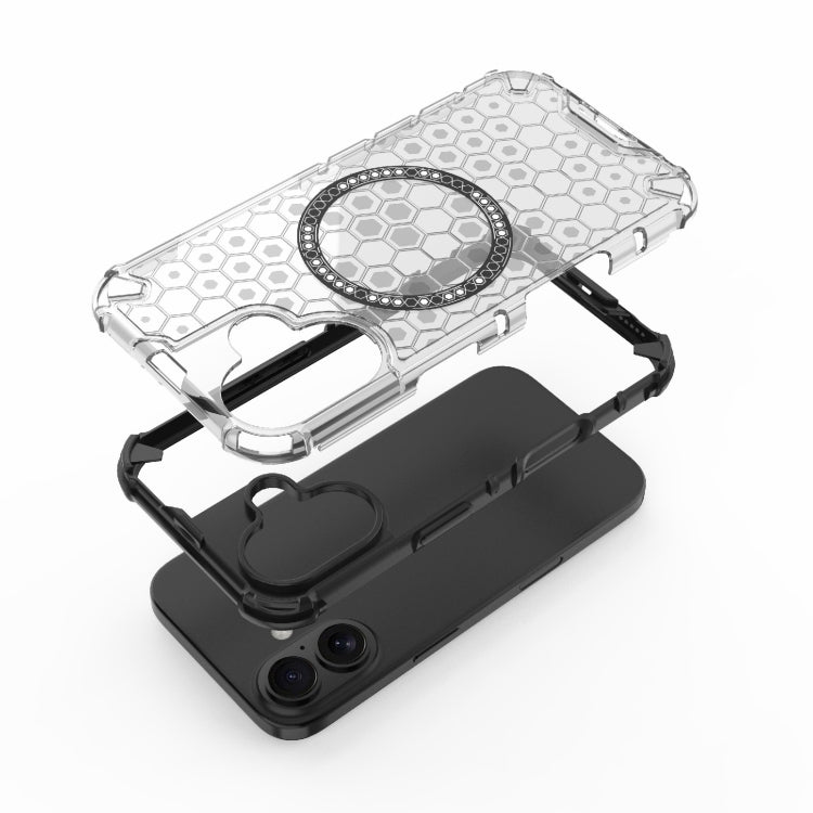 For iPhone 16 Honeycomb Magnetic Ring Shockproof Phone Case(Black) - iPhone 16 Cases by PMC TechLife | Online Shopping South Africa | PMC TechLife | Buy Now Pay Later Mobicred