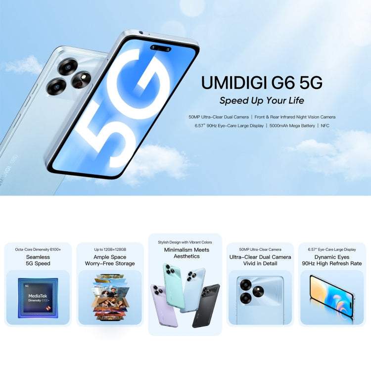 [HK Warehouse] UMIDIGI G6 5G, 6GB+128GB, Face ID Identification, 6.6 inch UMIDIGI OS Dimensity 6100+ 5G Octa Core, Network: 5G(Ice Blue) - UMIDIGI by UMIDIGI | Online Shopping South Africa | PMC Jewellery | Buy Now Pay Later Mobicred