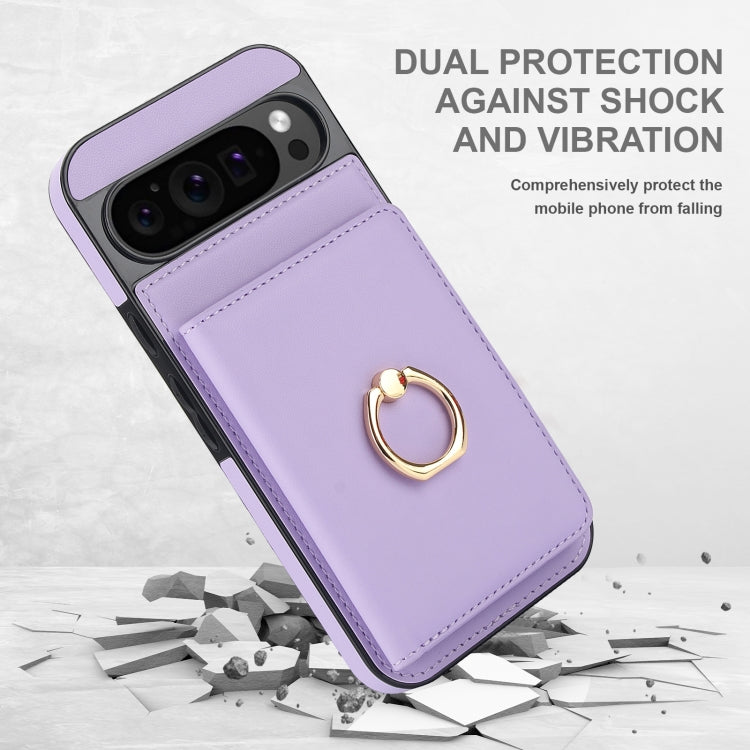 For Google Pixel 9 RFID Anti-theft Card Ring Holder Phone Case(Purple) - Google Cases by PMC Jewellery | Online Shopping South Africa | PMC Jewellery | Buy Now Pay Later Mobicred