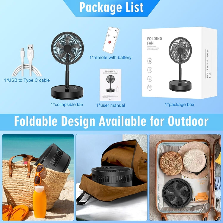 F9 Folding Adjustable Height Desktop Electric Fan(Black) - Electric Fans by PMC TechLife | Online Shopping South Africa | PMC TechLife | Buy Now Pay Later Mobicred