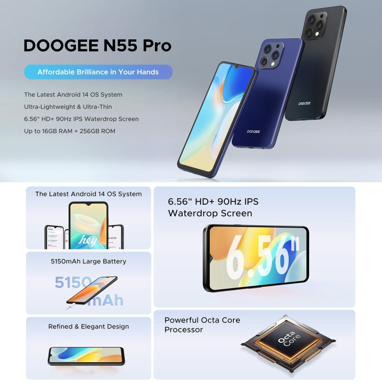 [HK Warehouse] DOOGEE N55 Pro, 6GB+256GB, 6.56 inch Android 14 Spreadtrum T606 Octa Core, Network: 4G(Dark Blue) - DOOGEE by DOOGEE | Online Shopping South Africa | PMC Jewellery | Buy Now Pay Later Mobicred