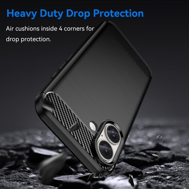 For iPhone 16 Plus Brushed Texture Carbon Fiber TPU Phone Case(Black) - iPhone 16 Plus Cases by PMC TechLife | Online Shopping South Africa | PMC TechLife | Buy Now Pay Later Mobicred