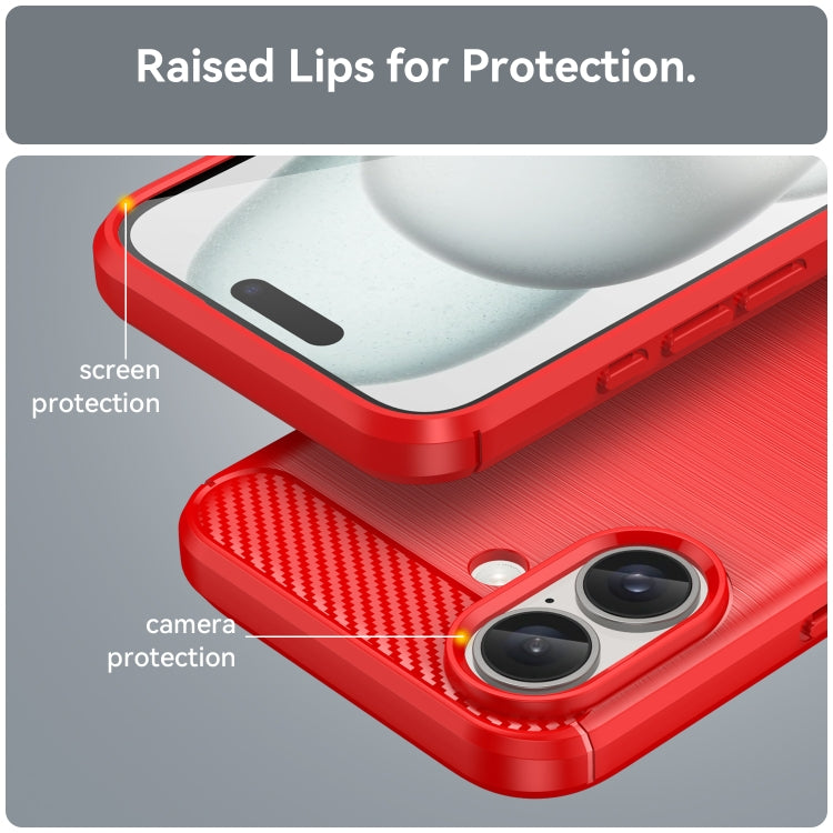 For iPhone 16 Brushed Texture Carbon Fiber TPU Phone Case(Red) - iPhone 16 Cases by PMC Jewellery | Online Shopping South Africa | PMC Jewellery | Buy Now Pay Later Mobicred