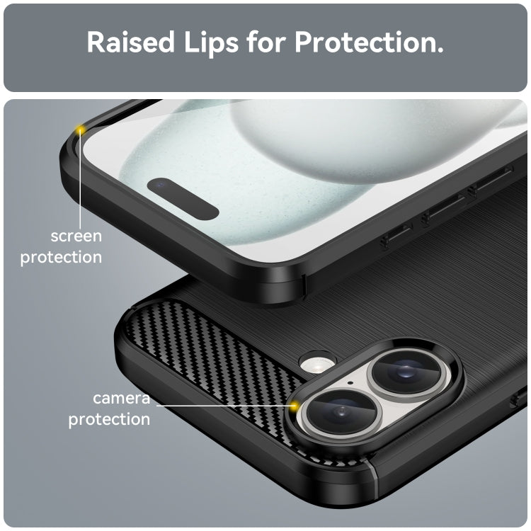 For iPhone 16 Brushed Texture Carbon Fiber TPU Phone Case(Black) - iPhone 16 Cases by PMC TechLife | Online Shopping South Africa | PMC TechLife | Buy Now Pay Later Mobicred