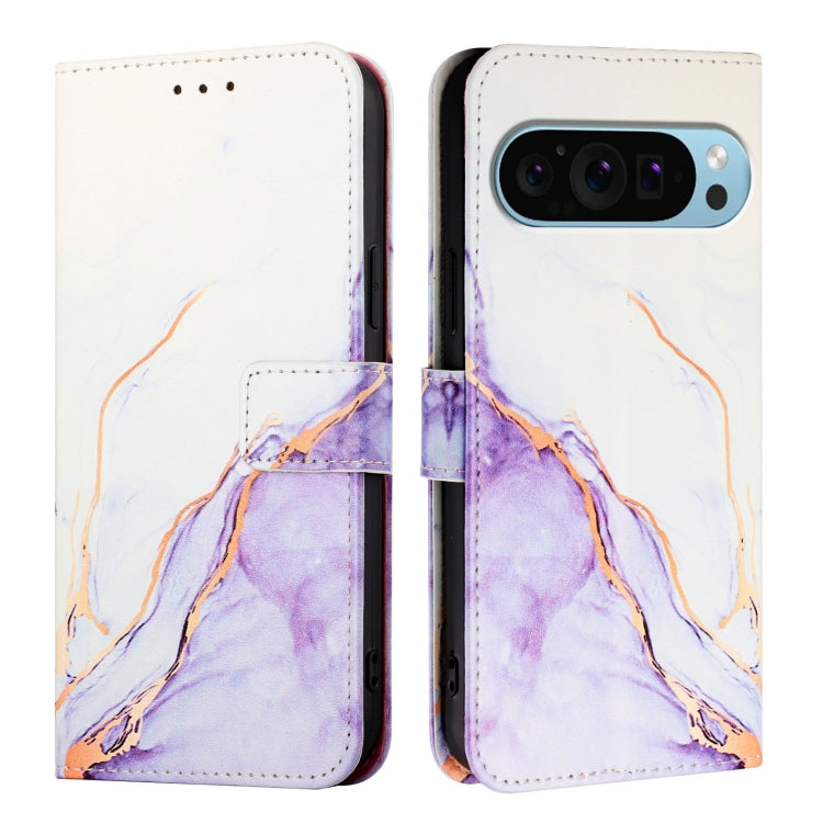 For Google Pixel 9 Pro XL PT003 Marble Pattern Flip Leather Phone Case(White Purple) - Google Cases by PMC Jewellery | Online Shopping South Africa | PMC Jewellery | Buy Now Pay Later Mobicred