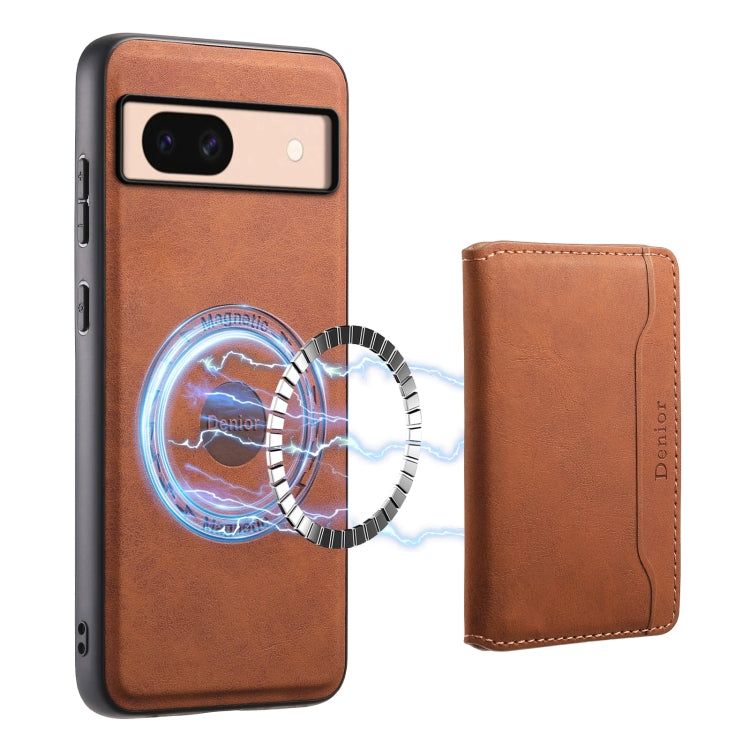 For Google Pixel 8a Denior D13 Retro Texture Leather MagSafe Card Bag Phone Case(Brown) - Google Cases by Denior | Online Shopping South Africa | PMC Jewellery | Buy Now Pay Later Mobicred