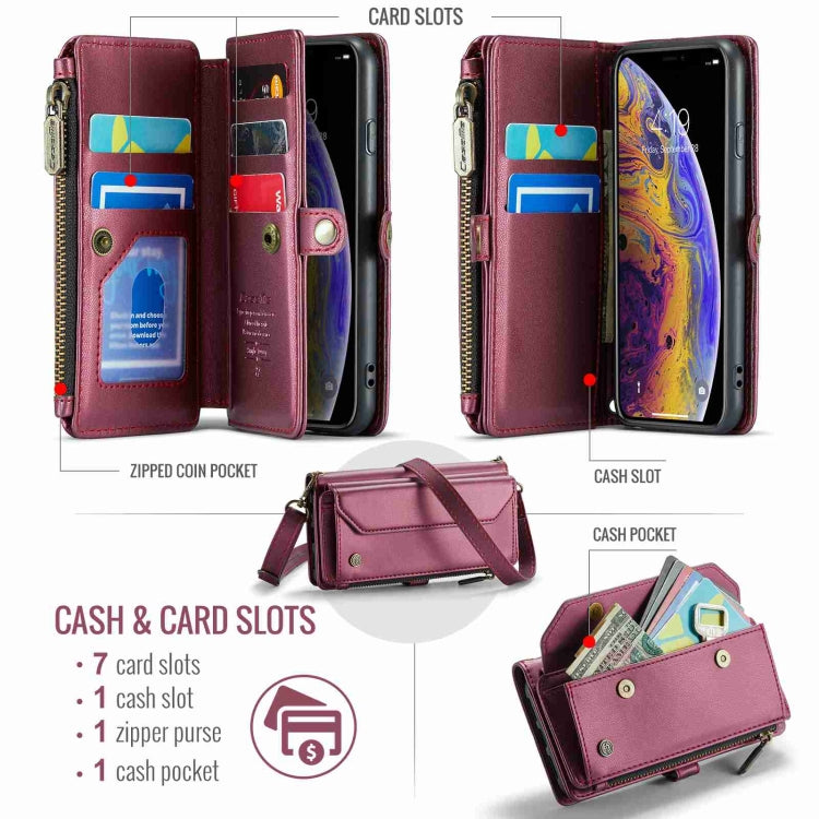 For iPhone XS Max CaseMe C36 Card Slots Zipper Wallet RFID Anti-theft Leather Phone Case(Wine Red) - More iPhone Cases by CaseMe | Online Shopping South Africa | PMC Jewellery | Buy Now Pay Later Mobicred