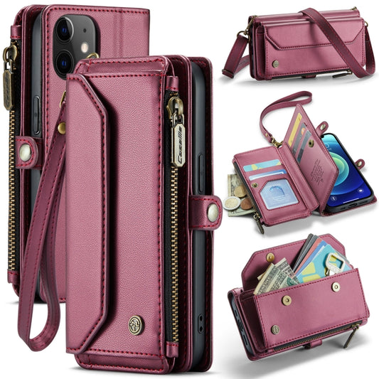 For iPhone 12 CaseMe C36 Card Slots Zipper Wallet RFID Anti-theft Leather Phone Case(Wine Red) - iPhone 12 / 12 Pro Cases by CaseMe | Online Shopping South Africa | PMC Jewellery | Buy Now Pay Later Mobicred