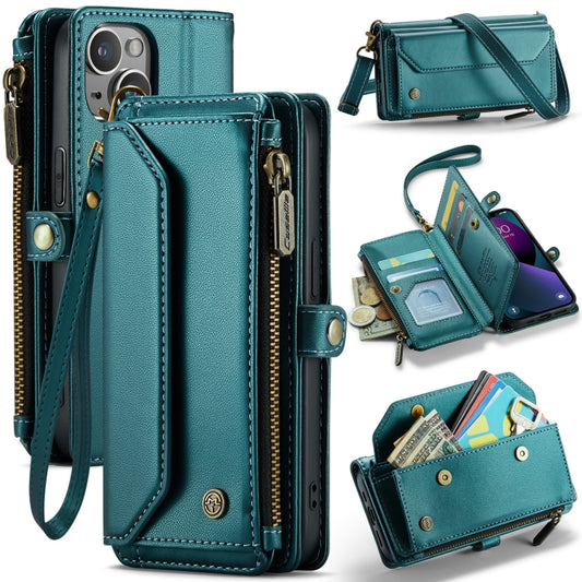 For iPhone 13 mini CaseMe C36 Card Slots Zipper Wallet RFID Anti-theft Leather Phone Case(Blue-green) - iPhone 13 mini Cases by CaseMe | Online Shopping South Africa | PMC Jewellery | Buy Now Pay Later Mobicred