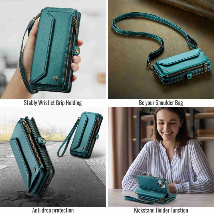 For iPhone 14 Plus CaseMe C36 Card Slots Zipper Wallet RFID Anti-theft Leather Phone Case(Blue-green) - iPhone 14 Plus Cases by CaseMe | Online Shopping South Africa | PMC Jewellery | Buy Now Pay Later Mobicred