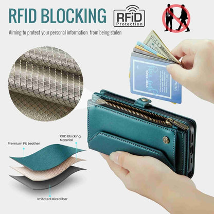 For iPhone 14 Pro CaseMe C36 Card Slots Zipper Wallet RFID Anti-theft Leather Phone Case(Blue-green) - iPhone 14 Pro Cases by CaseMe | Online Shopping South Africa | PMC Jewellery | Buy Now Pay Later Mobicred