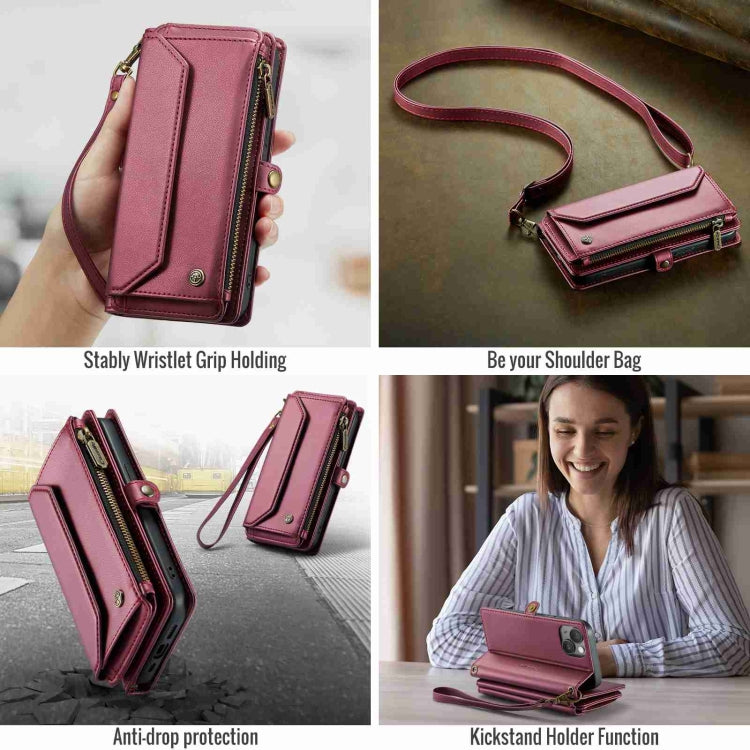 For iPhone 15 CaseMe C36 Card Slots Zipper Wallet RFID Anti-theft Leather Phone Case(Wine Red) - iPhone 15 Cases by CaseMe | Online Shopping South Africa | PMC Jewellery | Buy Now Pay Later Mobicred