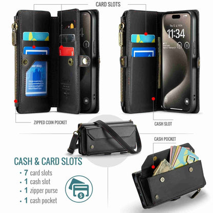 For iPhone 15 Pro CaseMe C36 Card Slots Zipper Wallet RFID Anti-theft Leather Phone Case(Black) - iPhone 15 Pro Cases by CaseMe | Online Shopping South Africa | PMC Jewellery | Buy Now Pay Later Mobicred