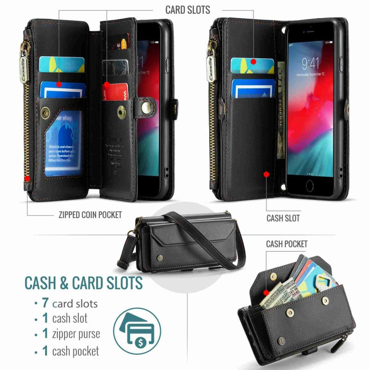 For iPhone SE 2022 / SE 2020 CaseMe C36 Card Slots Zipper Wallet RFID Anti-theft Leather Phone Case(Black) - iPhone SE 2022 / 2020 / 8 / 7 Cases by CaseMe | Online Shopping South Africa | PMC Jewellery | Buy Now Pay Later Mobicred