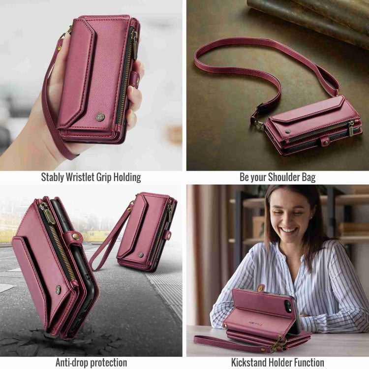 For iPhone SE 2022 / SE 2020 CaseMe C36 Card Slots Zipper Wallet RFID Anti-theft Leather Phone Case(Wine Red) - iPhone SE 2022 / 2020 / 8 / 7 Cases by CaseMe | Online Shopping South Africa | PMC Jewellery | Buy Now Pay Later Mobicred