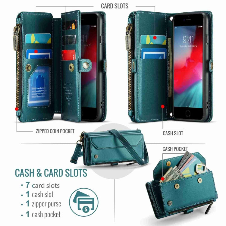 For iPhone 8 / 7 / 6 CaseMe C36 Card Slots Zipper Wallet RFID Anti-theft Leather Phone Case(Blue-green) - More iPhone Cases by CaseMe | Online Shopping South Africa | PMC Jewellery | Buy Now Pay Later Mobicred