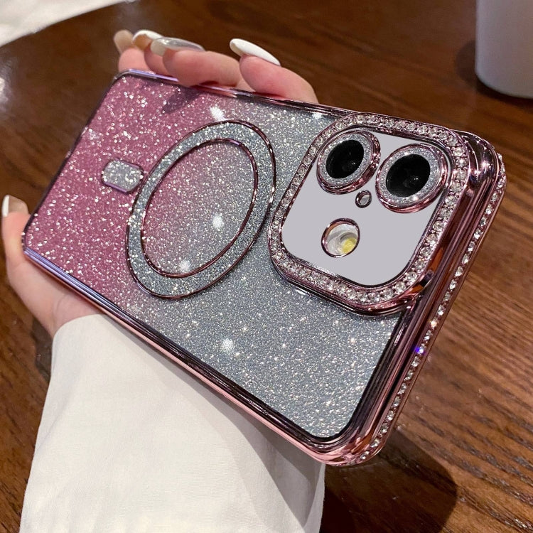For iPhone 16 Plus Diamond Gradient Glitter Plated MagSafe Phone Case(Pink) - free shipping - PMC Jewellery - Order now!