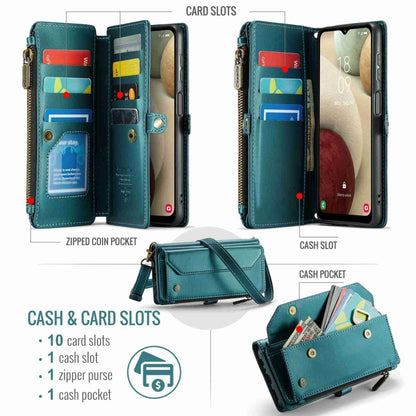 For Samsung Galaxy A12 5G CaseMe C36 Card Slots Zipper Wallet RFID Anti-theft Leather Phone Case(Blue-green) - Galaxy Phone Cases by CaseMe | Online Shopping South Africa | PMC Jewellery | Buy Now Pay Later Mobicred