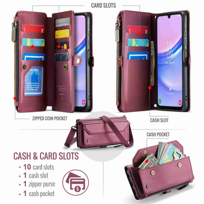 For Samsung Galaxy A15 CaseMe C36 Card Slots Zipper Wallet RFID Anti-theft Leather Phone Case(Wine Red) - Galaxy Phone Cases by CaseMe | Online Shopping South Africa | PMC Jewellery | Buy Now Pay Later Mobicred