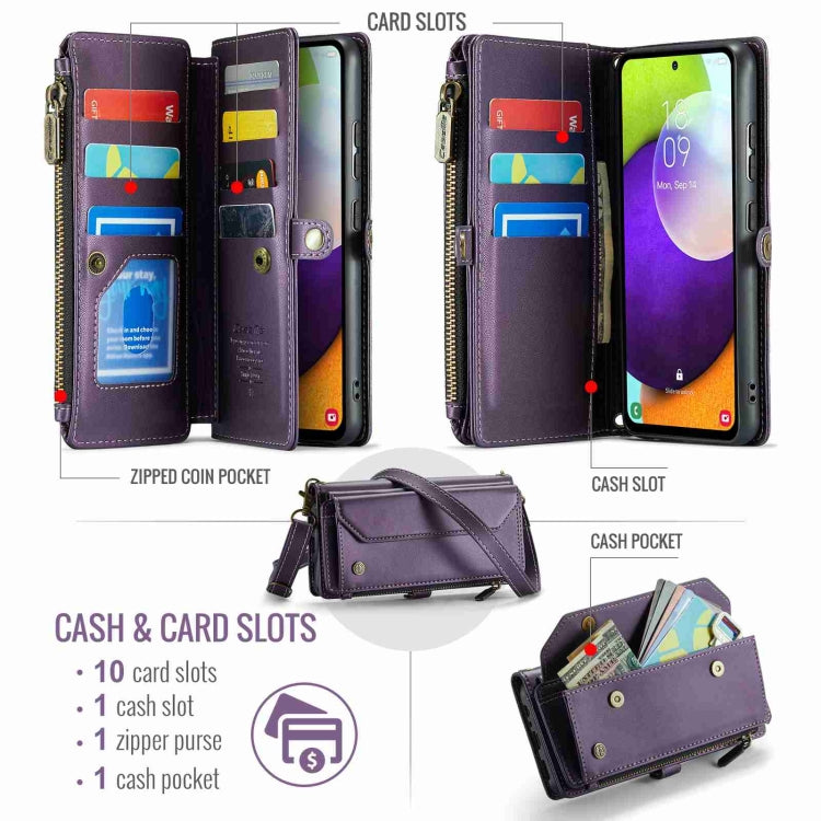 For Samsung Galaxy A52 / A52s 5G CaseMe C36 Card Slots Zipper Wallet RFID Anti-theft Leather Phone Case(Purple) - Galaxy Phone Cases by CaseMe | Online Shopping South Africa | PMC Jewellery | Buy Now Pay Later Mobicred