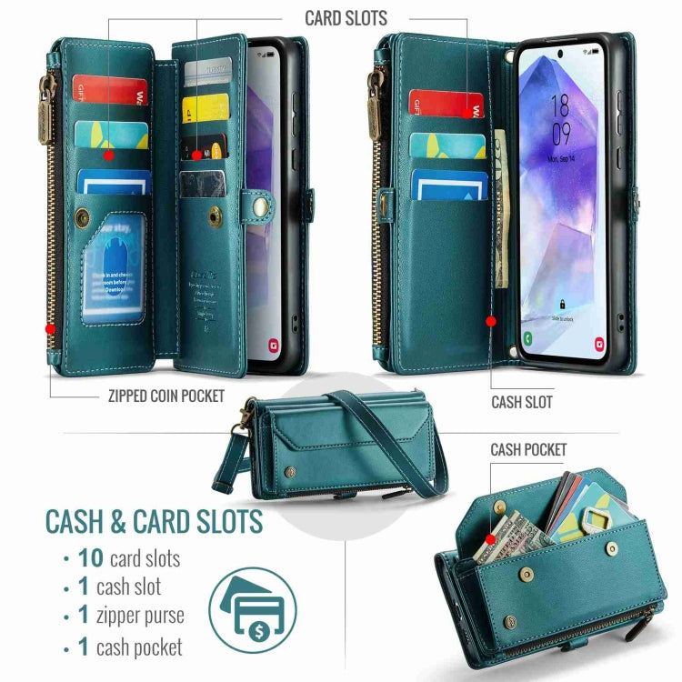 For Samsung Galaxy A55 5G CaseMe C36 Card Slots Zipper Wallet RFID Anti-theft Leather Phone Case(Blue-green) - Galaxy Phone Cases by CaseMe | Online Shopping South Africa | PMC Jewellery | Buy Now Pay Later Mobicred