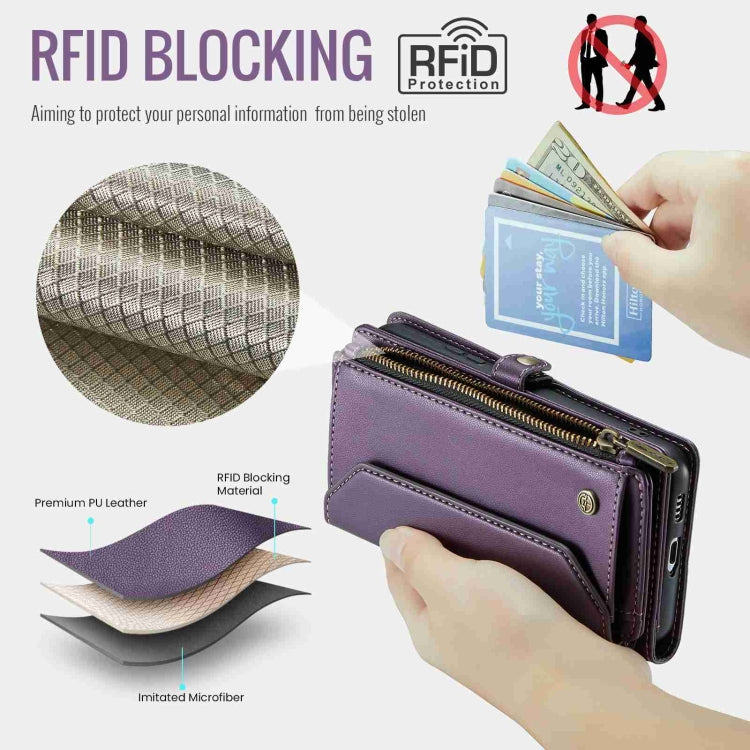 For Samsung Galaxy S22 5G CaseMe C36 Card Slots Zipper Wallet RFID Anti-theft Leather Phone Case(Purple) - Galaxy S22 5G Cases by CaseMe | Online Shopping South Africa | PMC Jewellery | Buy Now Pay Later Mobicred