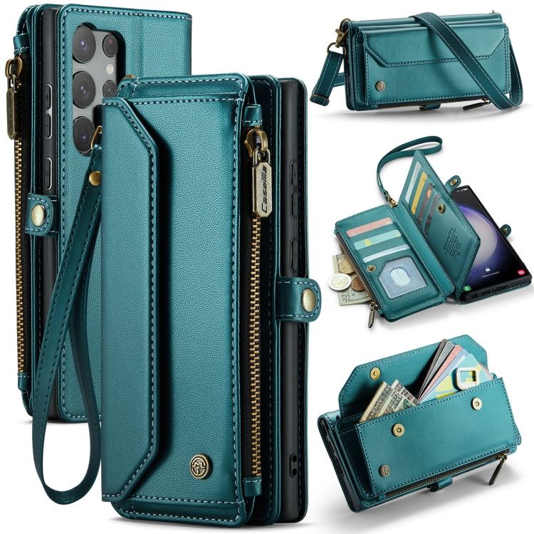 For Samsung Galaxy S23 Ultra 5G CaseMe C36 Card Slots Zipper Wallet RFID Anti-theft Leather Phone Case(Blue-green) - Galaxy S23 Ultra 5G Cases by CaseMe | Online Shopping South Africa | PMC Jewellery | Buy Now Pay Later Mobicred