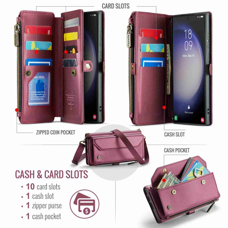 For Samsung Galaxy S23 Ultra 5G CaseMe C36 Card Slots Zipper Wallet RFID Anti-theft Leather Phone Case(Wine Red) - Galaxy S23 Ultra 5G Cases by CaseMe | Online Shopping South Africa | PMC Jewellery | Buy Now Pay Later Mobicred